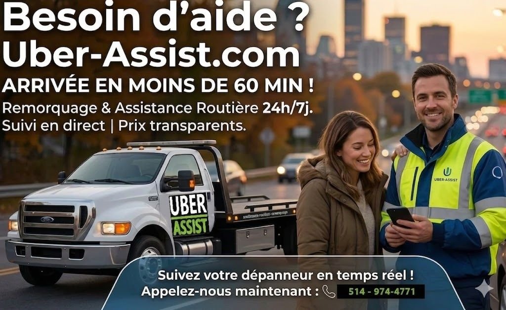 Photo couverture service de remorquage uber-assist 60 minutes